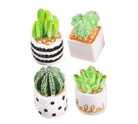 SUPVOX 4Pcs Miniature Faux Succulent Potted Plant Figurines Resin Artificial Cactus Ornaments for Indoor Doll House Decoration