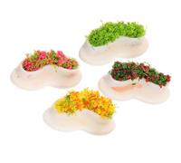 SUPVOX 4pcs Miniature Flower Bed Benches Set, Mini Bench Ornament for Dollhouse and Garden Scene, Simulation Public Rest Area Furniture with Red and Pink Floral Design
