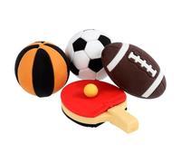 SUPVOX 4pcs Miniature Sports Ball Models Set - Football, Basketball, Rugby, Table Tennis - Rubber Material Mini House Accessories - Dollhouse Decoration for Sport Theme Display Random