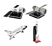 SUPVOX 4Pcs Paper Spacecraft Jigsaw Puzzle Handcraft Satellite Model for Educational with Black and White Space Rocket Designs