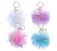 SUPVOX 4pcs Pom Poms Keychains: Glitter Tinsel Ball Bag Keyring - Christmas Party Favor Bulk -Backpack Charms Accessory for Women Handbag Tote Pendant Purse