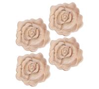 SUPVOX 4Pcs Rose Wood Carved Appliques Onlays Unpainted Floral Decorations for Home Furniture Doors Bed Craft Projects