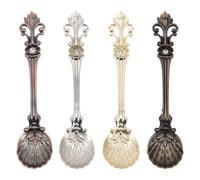 SUPVOX 4pcs Vintage Shell Carved Ice Cream Coffee Spoons Set, Zine-Alloy Long Handle Rustproof Dessert and Tea Spoons for Household Coffee and Iced Tea Use, Multi-Color