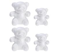 SUPVOX 4pcs White Foam Bear Models Set with Bases - 15cm 20cm High Expanded Polystyrene Animal Shapes for DIY Craft, Floral Arrangements, Wedding and Party Decoration