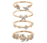 SUPVOX 4pcs Women Rings Set Heart Butterfly Moon Metal Stackable Finger Rings Cubic Zirconia for Teen and Ladies Jewelry