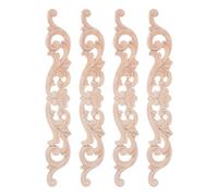 SUPVOX 4pcs Wood Carved Onlay Applique Set, Unpainted Solid Wood Ornate Corner Decals 20x3.5x0.8cm, DIY Wall Door Cabinet Decorative Pediment for Home Décor
