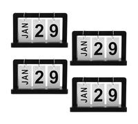 SUPVOX 4pcs Wooden Flip Perpetual Desk Calendar Set Black, Reusable Desktop Monthly Planner with Large Month and Date Display for Office, Home, Classroom Use
