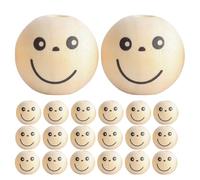 SUPVOX 50pcs 20mm Natural Wood Smile Face Beads Large Hole Wooden Beads for Jewelry Making DIY Craft Spacer Bulk for Bracelet and Macrame Craft
