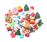 SUPVOX 50pcs Christmas Resin Flatback Charms - Kawaii Snowman & Reindeer Charms Set for Diy Crafts, Nail Art, Scrapbooking, Holiday Decorations