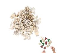 SUPVOX 50pcs Wooden Snowflake Ornaments, Unfinished Hollow Christmas Tree Cutouts with Hanging Strings for DIY Craft Painting, Natural Wood Xmas Decorations