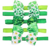 SUPVOX 5pcs Adjustable Clover Pet Bow Ties St Patrick’s Day Dog Cat Collars with Bow-knot Holiday Accessories for Small to Medium Dogs and Cats