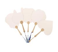 SUPVOX 5pcs Mini White DIY Handheld Paper Fans with Cat Ear, Heart, Crown, Banana, and Eight-Petal Designs - Blank Painting Fans for ’ Graffiti, Summer Weddings, and Craft Decorations