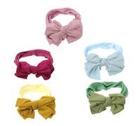 SUPVOX 5Pcs Newborn Bow Headbands Soft Nylon Turban Hair Wraps for Boys Comfortable Breathable for Shower Photography Green Beige Deep Purple Blue