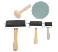 SUPVOX 5pcs Printmaking Brayer Roller Set with 10cm, 6cm, 3.5cm Rubber Ink Rollers and Wooden Mushroom Handle for Art Printing, Stamping, and Crafting Supplies