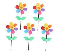 SUPVOX 5Pcs Sunflower Shaped Pinwheel Ornaments Outdoor Windmill for Garden Lawn Decoration Childrens Playthings Scenic Adornments