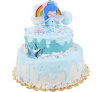 SUPVOX 6-Inch Double-Layer Artificial Cake, Realistic Faux Cake Model Cream, Unicorn Design for ’ Birthday Photo Props and Pretend Play