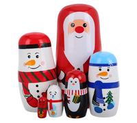 SUPVOX 6-layer Christmas Wooden Russian Nesting Dolls Set, Santa Claus and Snowman Matryoshka 7x7x14.5cm, Decorative Cartoon Nesting Dolls for Holiday Home Decor and ’ Play