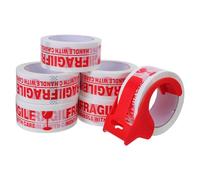 SUPVOX 6 Rolls Fragile Tape with Red Desktop Tape Dispenser for Shipping Boxes and Moving for Packing and Office Use