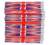 SUPVOX 60 Pieces England Flag Wooden Pencils Eraser Bulk Set, Decorative Solid Colorful Pattern Writing and Sketching Pencils for School and Office Use