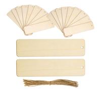 SUPVOX 60 Sets Unfinished Wood Bookmark, 4.7x1.3in Rectangle Wooden DIY Bookmarks - Blank Tag Label with Ropes for DIY Crafts, Painting, Decorations