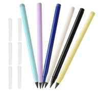 SUPVOX 6Pcs Everlasting No Sharpening Plastic Pencils for Students, Reusable Inkless Drawing and Writing Supplies, Multi-Color Set Including Black, Blue, White, Pastel Purple, Blue, and
