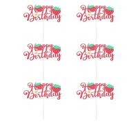 SUPVOX 6pcs Happy Birthday Cake Topper: Strawberry Cupcake Toppers - Glitter Cake Bunting Sign - Floral Fruit Party Decorations for Summer Kids Party Decor