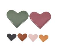 SUPVOX 6pcs Heart-Shaped Pu Leather Bookmarks for Book Lovers, Cute Corner Page Markers Bulk Set in Black, Wine Red, Pink, Light Brown, Light Green, Mustard - Portable Reading Accessories