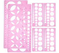 SUPVOX 6pcs Pink Plastic Round Hole Rulers Drawing Templates for DIY Crafting, Geometric Stencil Set with Slotting Design, Drafting and Painting Tools for Students and Artists