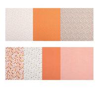 SUPVOX 7pcs DIY Cotton Cloth Patchwork Bundle, Orange Floral Plain Fabric Squares 50x50cm, Handmade Sewing Quilting Materials for Craft Projects
