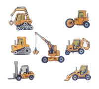SUPVOX 7Pcs Excavator Cartoon Embroidered Iron-On Patches for Clothing DIY Appliqué Repair, Decorative Fabric Patch Set for Jackets, Jeans, and Garments
