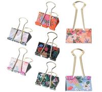 SUPVOX 7pcs Small Floral Printed Long Tail Binder Clips 1.26 Inch Wide Black and Silver Handles, Paper Clips for Office and School Document Organization