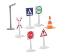 SUPVOX 7pcs Traffic Signs Playset Safe Plastic Road Signs for Creative Train Track Layouts Realistic Railroad Crossing and Street Signal Educational and Versatile Road Tape Accessories