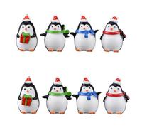 SUPVOX 8Pcs Mini Penguin Figurines, Christmas Table Decorations, Resin Polar Bear & Tree Ornaments for Xmas Cake Decor, Advent Calendar, Winter Village Micro Landscape Display