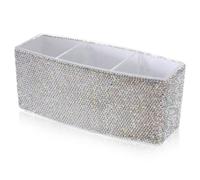 SUPVOX Acrylic Desk Organizer, Three Compartment Makeup Brush Pen Holder | White Rectangular Design, Keeps Cosmetics and Stationery Separated, Elegant Dressing Table Accessory for Enthusiasts