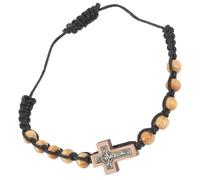 SUPVOX Adjustable Alloy Wood Bead Bracelet with Cross Charm, Unisex Catholic Prayer Beads Chain for Men and Women, Woven Rosary Bracelet Suitable for Religious Faith and Daily Wear