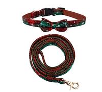 SUPVOX Adjustable Christmas Dog Collar and Leash Set for Pets, 2Pcs Green Collar 1.5×24.5Cm with 1.3×120Cm Leash, Festive Bow Tie Pet Supplies for Small to Medium Dogs