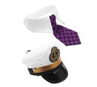 SUPVOX Adjustable Embroidered Captain's Hat and Plaid Dog Tie Set for Cats and Dogs Lightweight Comfortable Pet Neckwear for Halloween Party Photoshoots and Creative Costume Dress-up