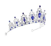 SUPVOX Baroque Small Crystal Tiara Crown Headwear Silver Blue Jeweled Wedding Bride Headband for Special Occasions Birthday Queen Costume