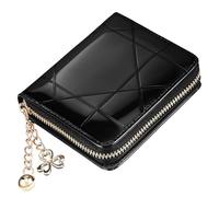 SUPVOX Black Patent Leather Small Wallet for Women, Quilted Coin Purse and Zippered Card Holder, Lightweight Mini Clutch for Everyday Carry