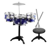 SUPVOX Blue Drum Set with Stool Complete Jazz Percussion Kit for Includes Cymbal Tambourines and Drumsticks Creative Musical Instrument for Boys