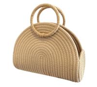 SUPVOX Bohemian Style Large Capacity Cotton Rope Woven Handbag for Women, Portable Woven Basket Tote Bag, Khaki Beach and Vacation Storage Bag