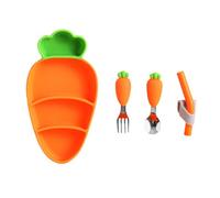 SUPVOX Carrot Shaped Plate with Spoon Fork Straw High Temperature Resistant Silicone Utensils for Ergonomic Design for Safe and Easy Cleaning