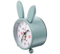 SUPVOX Cartoon Rabbit Alarm Clock Blue Metal Frame Silent Night Light Desk Clock Decorative for Home and Dormitory Bedroom Use