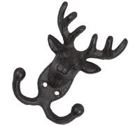 SUPVOX Cast Iron Deer Head Wall Hook Double Hooks Rustic Vintage Decorative Coat Hanger for Indoor Wall Mounted Storage Farmhouse Style