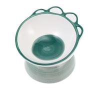 SUPVOX Ceramic Cat Feeder Raised Tilted Dual Bowl with Neck Protection, Non-spill Pet Food and Water Dish for Cats and Dogs, Green Raised Feeding Bowl for Slow Eaters