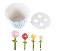 SUPVOX Ceramic Flower Measuring Spoons Set with Base 5pcs Baking Powder and Sugar Graduated Kitchen Utensil Scoop for Cake Decorating and Herb Measuring