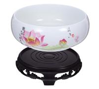 SUPVOX Ceramic Lotus Basin Planter with Display Base No Water Lily Pot for Indoor Hydroponic Plants Elegant Blue and White Decorative Water Lotus Bowl for Home and Gift