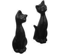 SUPVOX Ceramic Matte Black Couple Cat Figurines Set, Cute Cat Decor Statues for Home Decoration, Miniature Animal Figures for Living Room and Wedding