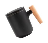 SUPVOX Ceramic Tea Mug with Wooden Handle and Built-in Infuser Black Sand Glaze Water Separation Tea Cup for Office and Home Use Single Piece Filtered