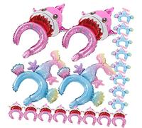 SUPVOX Children's Day Party Headband 20pcs Mermaid Shark Shape Balloon Headbands Inflatable Hair Decor for Boys and Girls